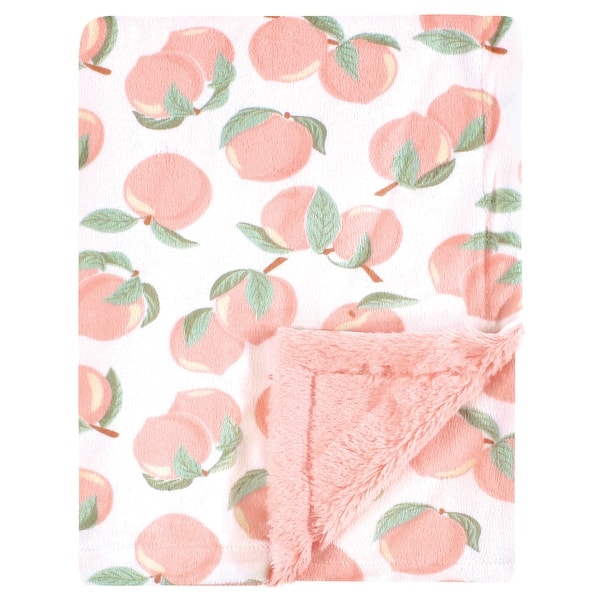 slide 1 of 1, Hudson Baby Girls Plush Blanket with Furry Binding and Back, Peach, One Size - Peach - One Size One Size - Peach