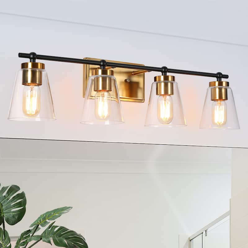 Modern 3/4-Light Black Gold Bathroom Vanity Lights Cone Glass Wall Sconce