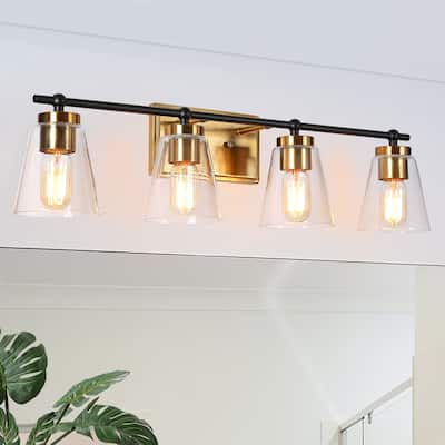 Modern 3/4-Light Black Gold Bathroom Vanity Lights Cone Glass Wall Sconce