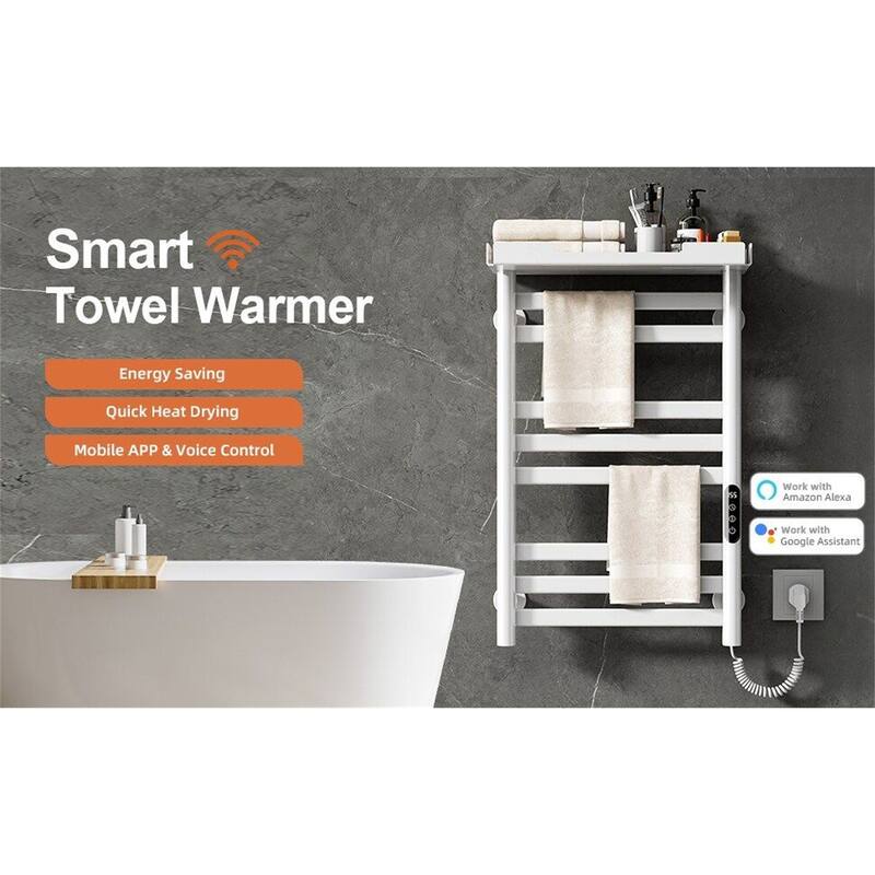Heated Towel Rack with Shelf and Wi-Fi App Control