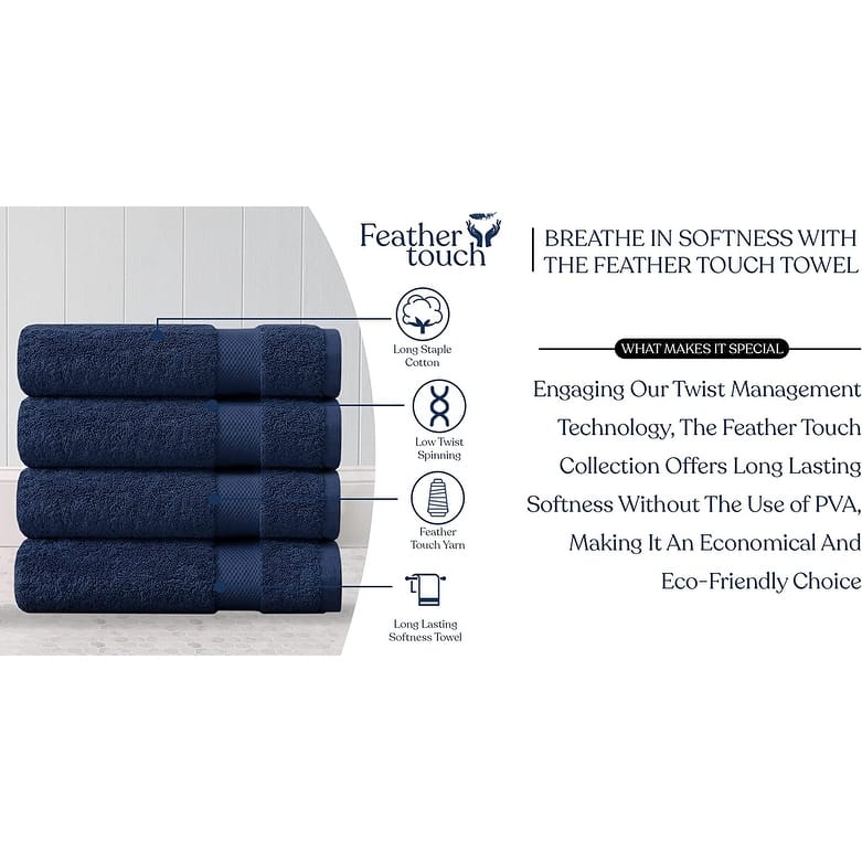 Delara Organic Cotton Luxuriously Plush Bath Towel Pack of 4 |GOTS & OEKO-TEX Certified |650 GSM Long Staple