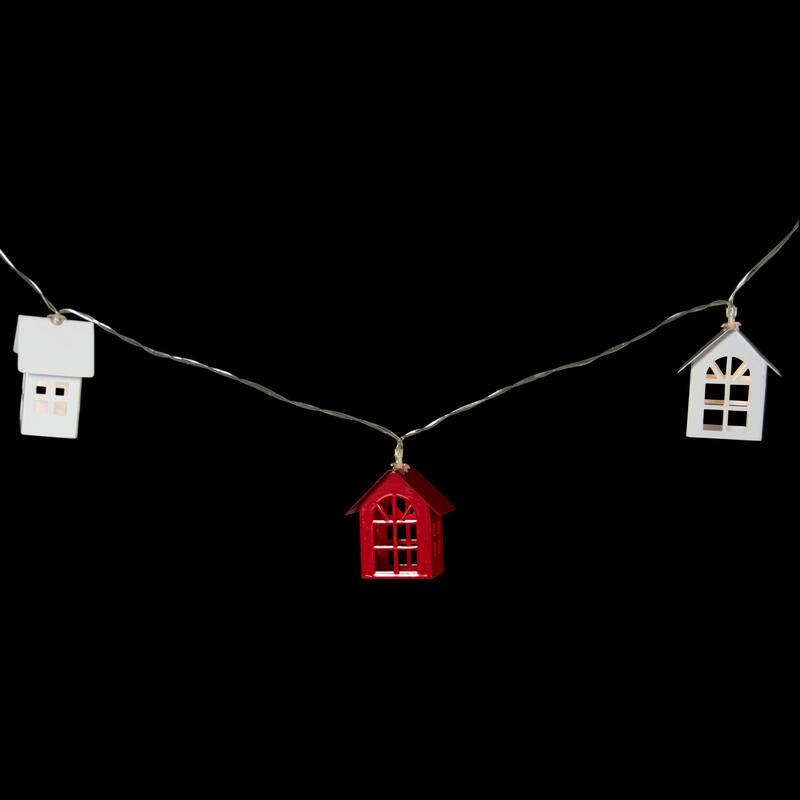 10 B/O LED Warm White Metal House Christmas Lights - 6.5' Clear Wire