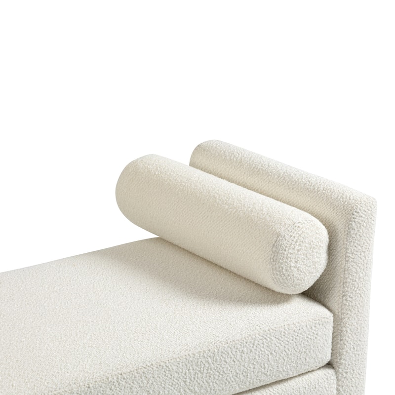 54.3"W Elegant Upholstered Bench, Ottoman with Wood Legs & 2 Bolster Pillows for End of Bed, Bedroom, Living Room, Entryway