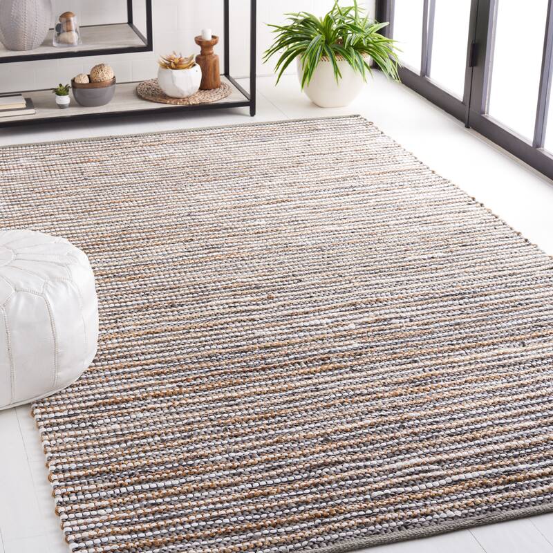 SAFAVIEH Handmade Vintage Leather Sunday Modern & Contemporary Leather - 6' Square - Grey/Ivory - Square/Runner