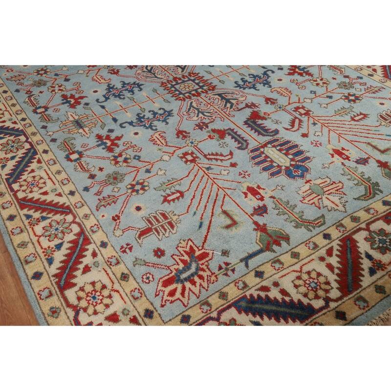 Light Blue Heriz Serapi Indian Area Rug Hand-Knotted Wool Carpet - 7'9" x 9'9"
