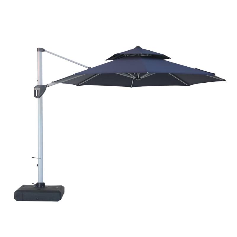 Clihome 11ft Patio Cantilever Octagonal Outdoor Umbrella With Umbrella Cover - Navy-With Base
