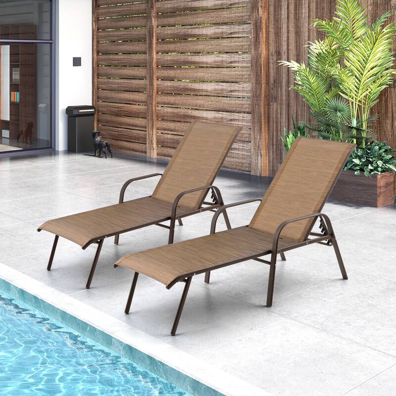 Crestlive Products Outdoor Adjustable Reclining Chaise Lounge Chair with Armrest