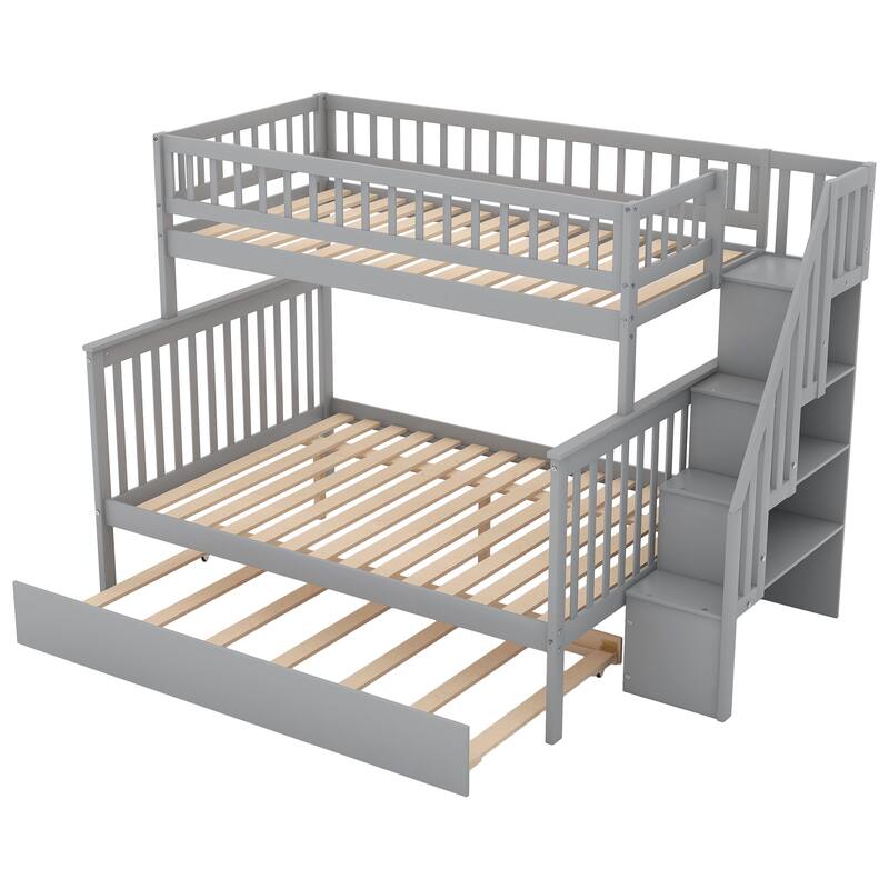 Stairway Twin Over Full Bunk Bed with Trundle and Guardrail