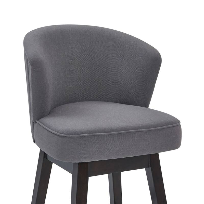 27" Grey Swivel Counter Height Bar Stool with Low Back and Upholstered Fabric Seat and Footrest - 39.5"H x 22.5"W x 23"D