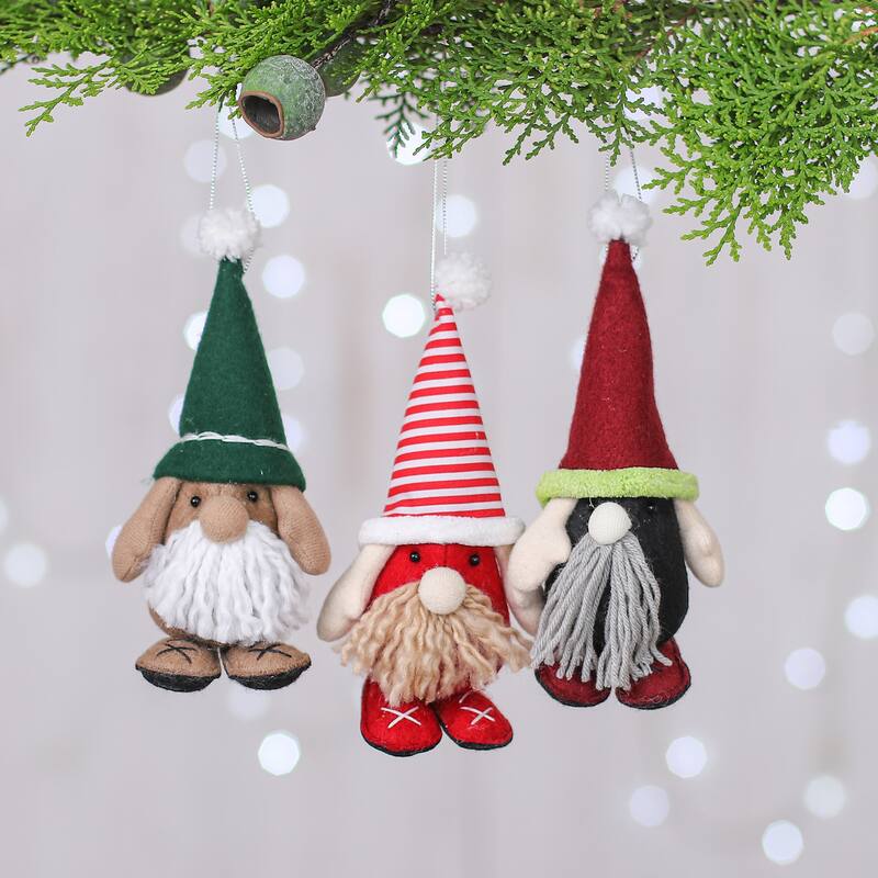 Novica Handmade Christmas Gnomes Felt Ornaments (Set Of 3)