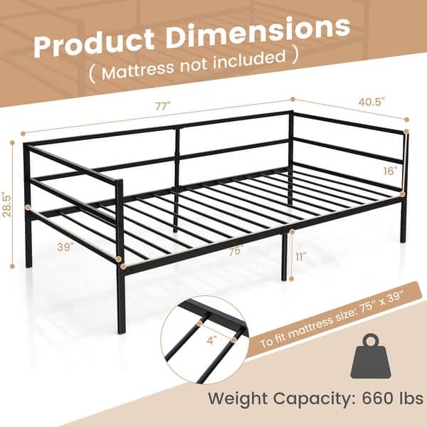 Costway Twin Daybed Sofa Bed Frame Metal Platform with Headboard for