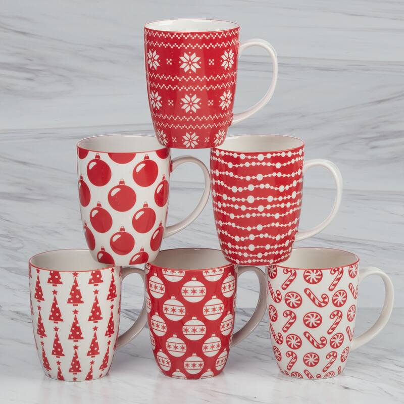 Certified International Peppermint Candy 14 oz. Mugs, Set of 6 Assorted Designs