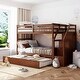 preview thumbnail 1 of 13, Wood Bunk Bed with Twin Trundle and 3 Storage Stairs, Walnut Walnut