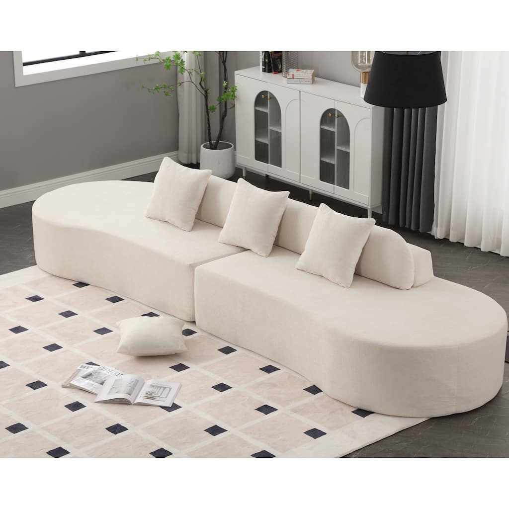 Beige High Resilience Terrycloth Fabric Modern Minimalist Curved Sofa, No Assembly Required