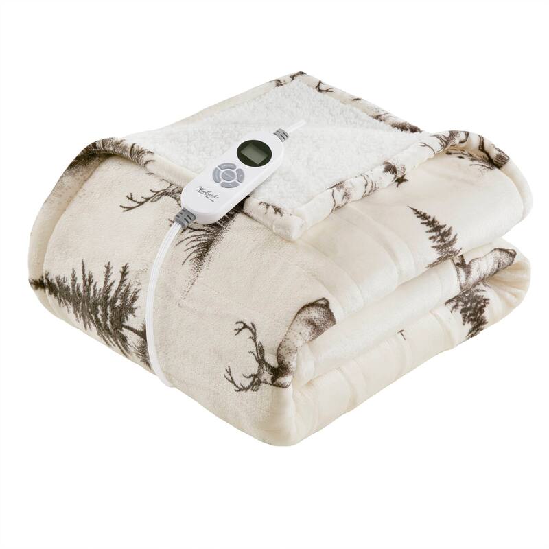 Woolrich Print Plush to Sherpa Heated Throw