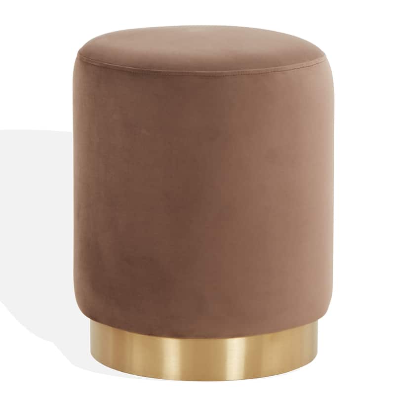 SAFAVIEH Couture Fanka Velvet Ottoman with Brass Base- Navy / Brass