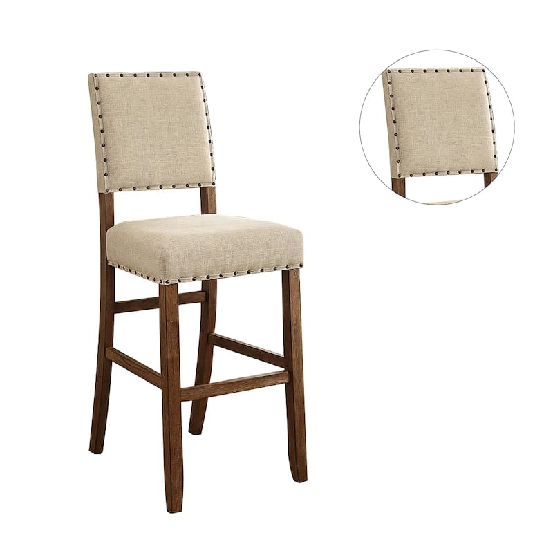 Set of 2 Fabric Upholstered Bar Chair in Beige and Rustic Oak