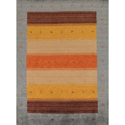 Little Animals Striped Gabbeh Oriental Area Rug Handmade Wool Carpet - 8'1"x 9'8"