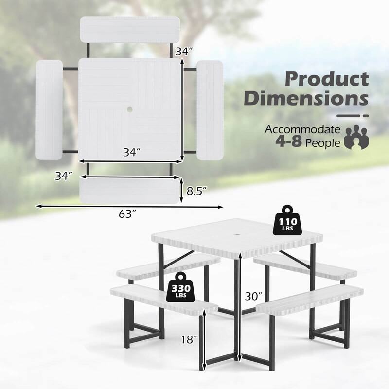 Costway Picnic Table Bench Set for 4-8 People with Umbrella Hole - See Details