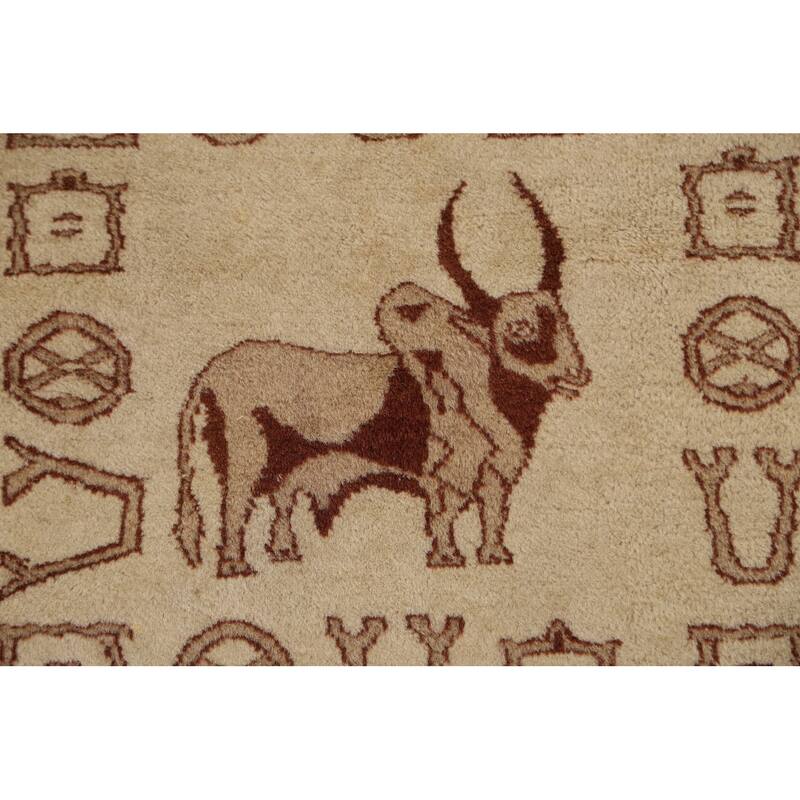 Hand Knotted Oriental 100% Wool Carpet Traditional Animal Pictorial Beige & Ivories Bokhara Area Rug - 6' 3'' X 4' 2''