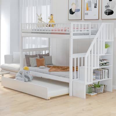 Multifunctional Twin Bunk Bed with Trundle and Built-In Storage - Perfect for Kids' Rooms