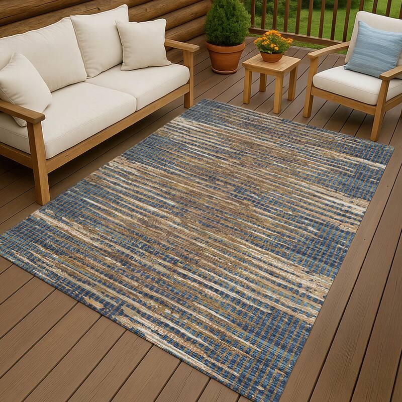 Machine Washable Indoor/ Outdoor Casual Keystone Chantille Rug - Navy - 5' x 7'6"