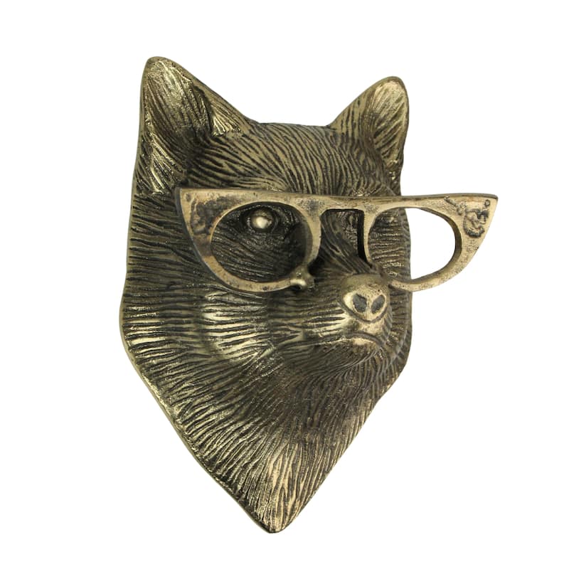 Gold Fox Head Wall Hanging With Spectacles Whimsical Animal Decor,