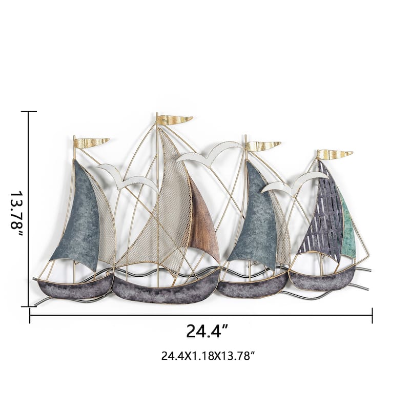 Adeco 3D Metal Ship Wall Decoration Sailboat Wall Sculpture