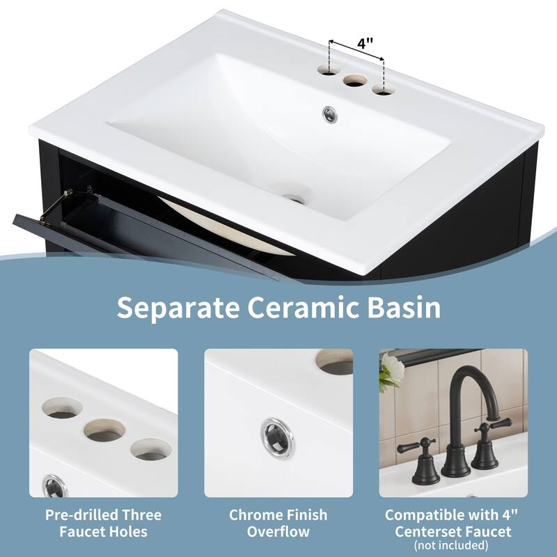 Roomfitters 24" Bathroom Vanity with Sink, Solid Wood Legs, 4 Drawers & Cabinet with Adjustable Shelf