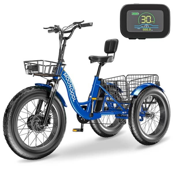 slide 2 of 36, DoCred 20"x4" Fat Tire Electric Tricycle, 48V 500W with 7 Speed Ebike Blue
