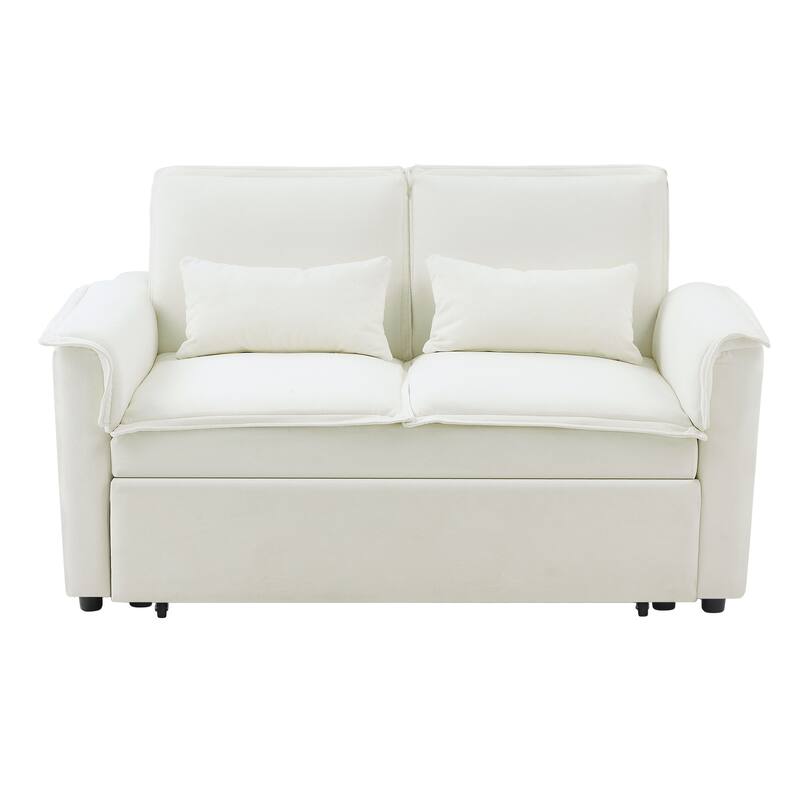 Pull Out Loveseat Sofa Convertible Sleeper Love Seat Bed with USB Ports and 2 Pillows Adjustable Backrest Tufted Couch