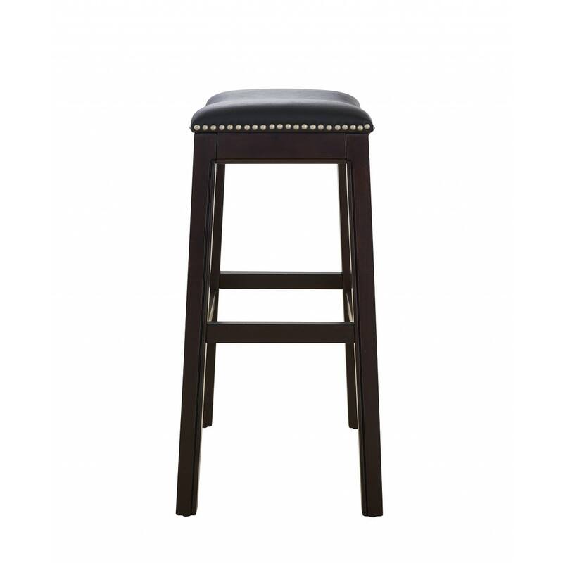HomeRoots 26" Black and Espresso Solid Wood Backless Counter Height Bar Chair