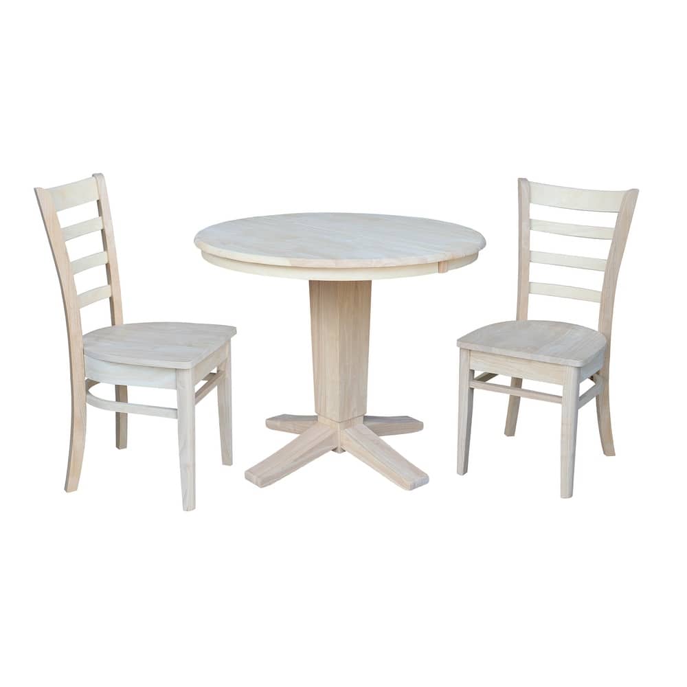 36 in Round Extension Dining Table with 12 in Leaf and Dining Chairs