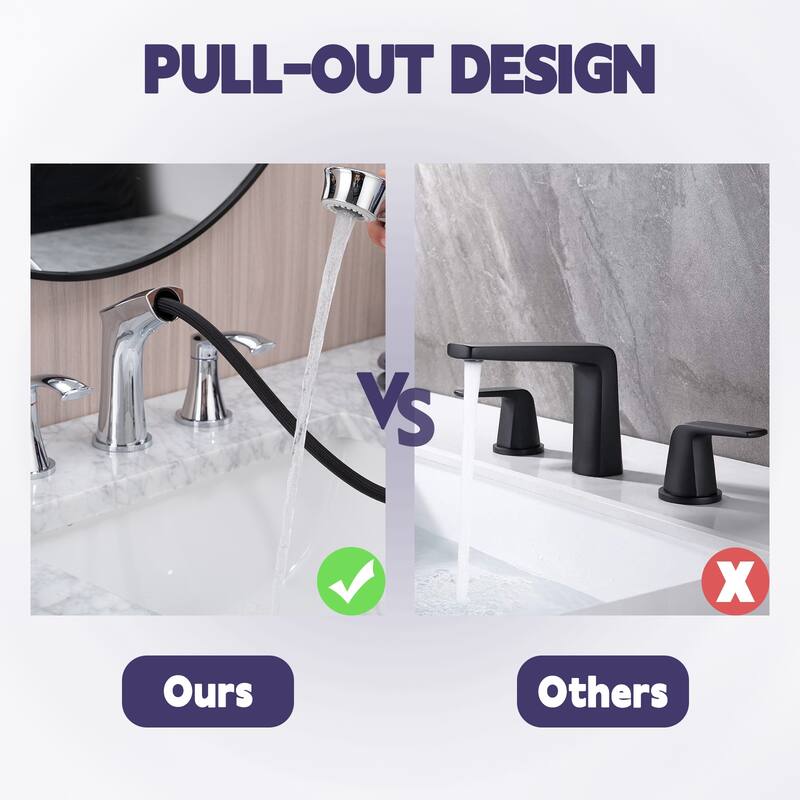2 Handle Bathroom Sink Faucet with Pull Out Sprayer, Silent Splashback, Rust and Corrosion Resistant, Resists Discoloration