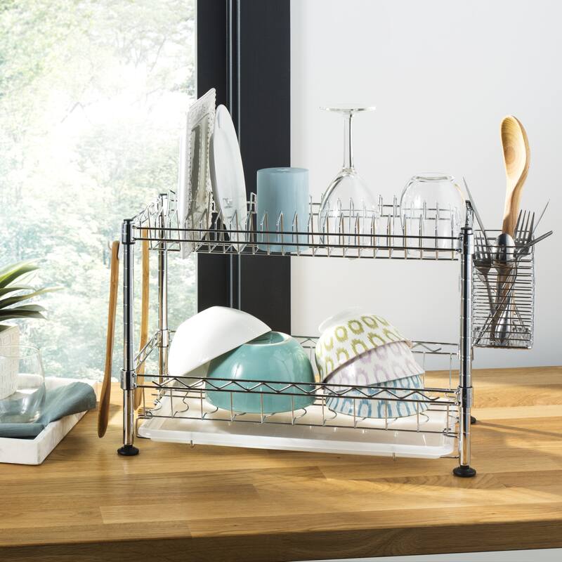 happimess Brooklyn 24" Adjustable Dish Rack, Chrome - 24" - Chrome