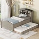 preview thumbnail 4 of 8, Twin Size Wood Platform Bed with House-shaped Storage Headboard and Trundle Grey