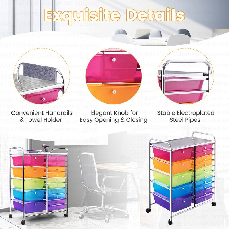 Costway 15 Drawer Rolling Storage Cart Tools Scrapbook Paper Office - See Details