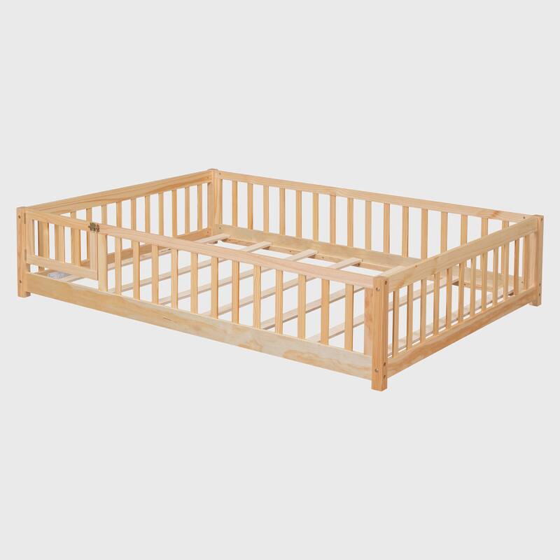 Full size Floor Platform Bed with Fence and Door