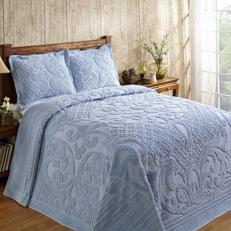 Better Trends Chenille Bedspread Set with Sham Medallion Design 100% Cotton Soft Machine Washable Tufted Ashton Collection - Blue - Queen