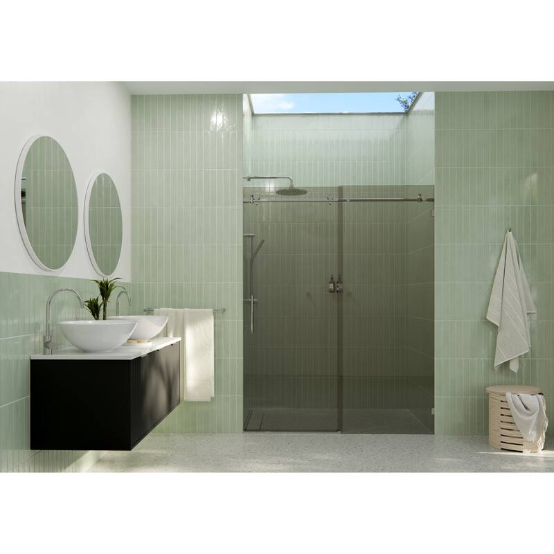 Equinox 60 in. x 78 in. Fully Frameless Glass Sliding Shower Doors with Gray Tint