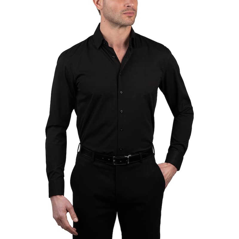 Chaps Men's Wrinkle-Resistant Dress Shirt - Slim Fit - L 34/35 - Black