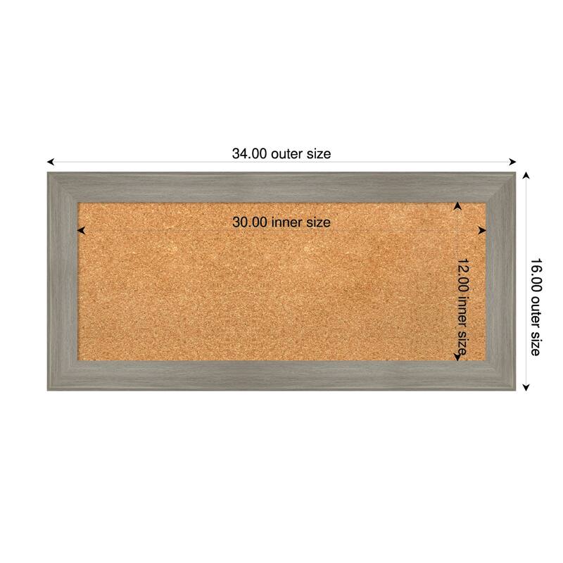 Grand Greywash Narrow Framed Cork Board - Bulletin Board, Organization Board, Pin Board - Natural - 34 x 16 in