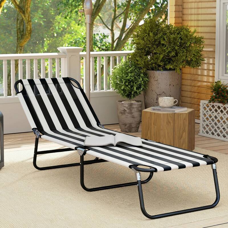 Outsunny Folding Chaise Lounge Pool Chairs, Outdoor Sun Tanning Chairs with 5-Level Reclining Back