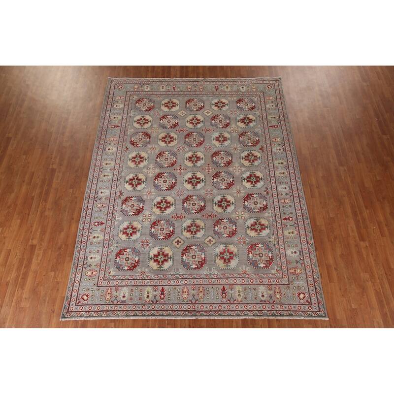 All-Over Gray Kazak Oriental Area Rug Handmade Wool Carpet - 8'5"x 11'0"