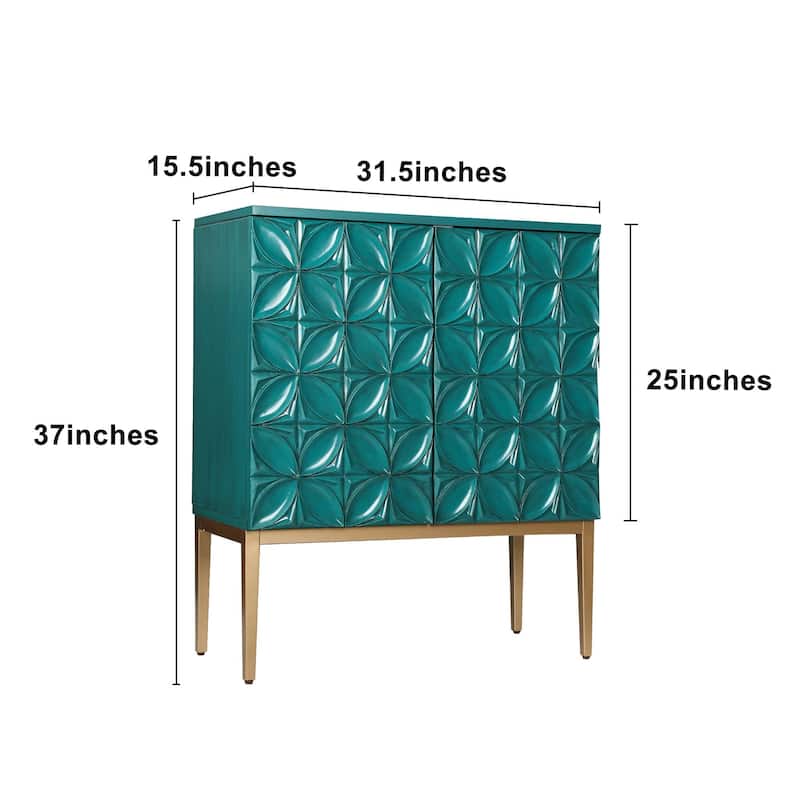 Vintage 2-Door Accent Cabinet Sideboard Handmade Storage Shelf Geometric Patterns for Living/ Dining Room - W15.5"x L31.5"x H37"