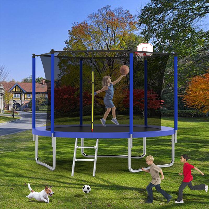 Blue Recreational Trampoline - Outdoor Backyard Fun - 96