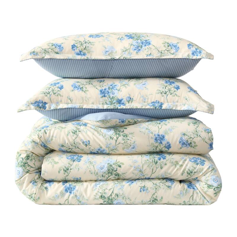Laura Ashley Blossom Dance Reversible Cotton Blue Comforter Set