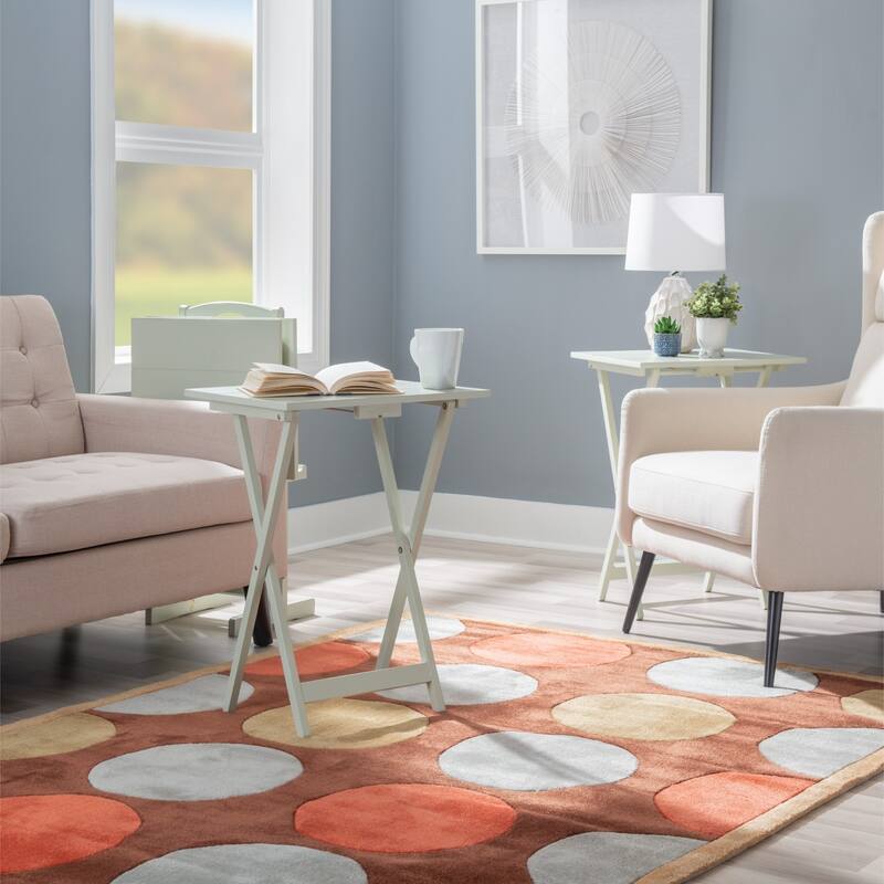 4-Piece Planked Top Folding Tray Table Set with Stand - 26.5" - Light Gray