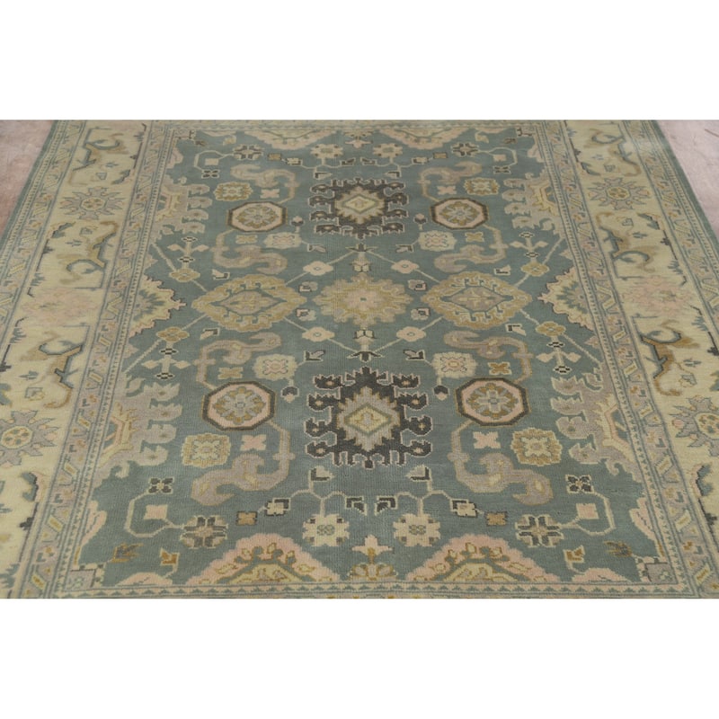 Blue Oushak Indian Area Rug Handmade Transitional Wool Carpet - 8'0" x 10'0"