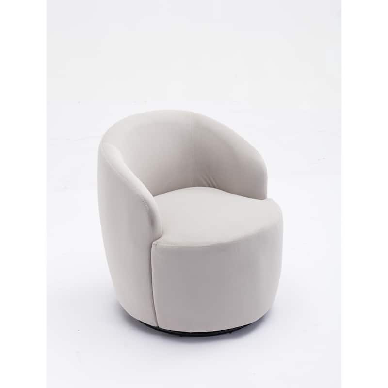 Gray Velvet Modern 25.6" Upholstered Swivel Barrel Chair with Black Powder Coating and Metal Ring